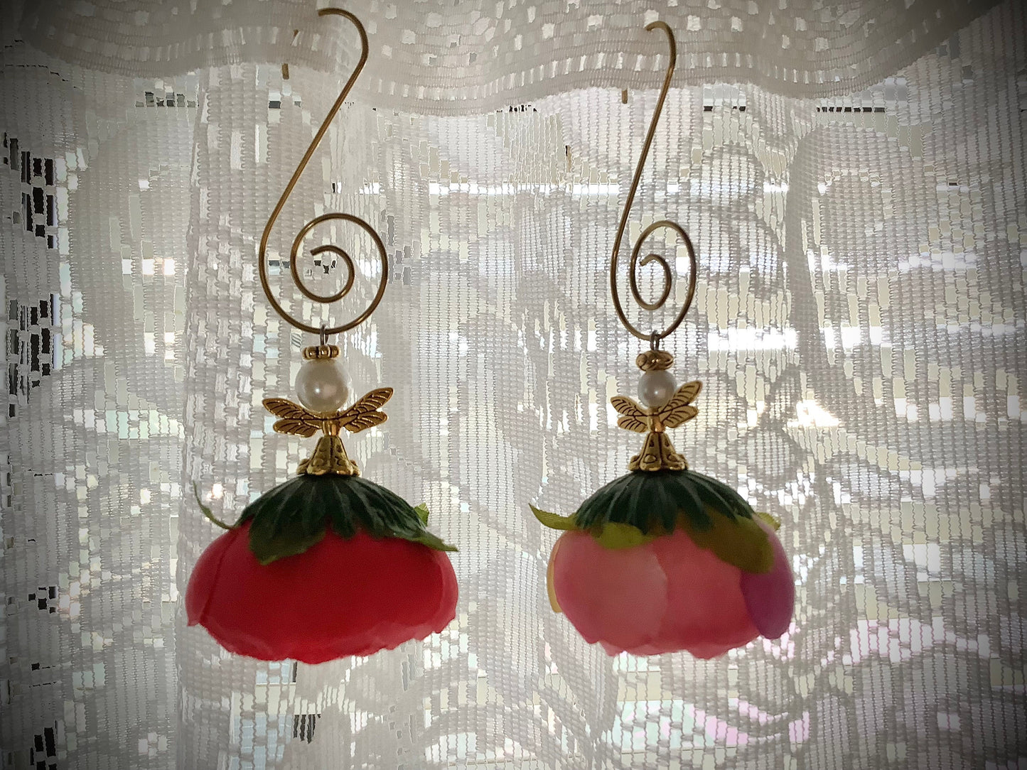 Flower fairy ornament, decorative ornament, Rosebud fairy, pink flower fairy for room, pink decor, curtain fairy, window fairies