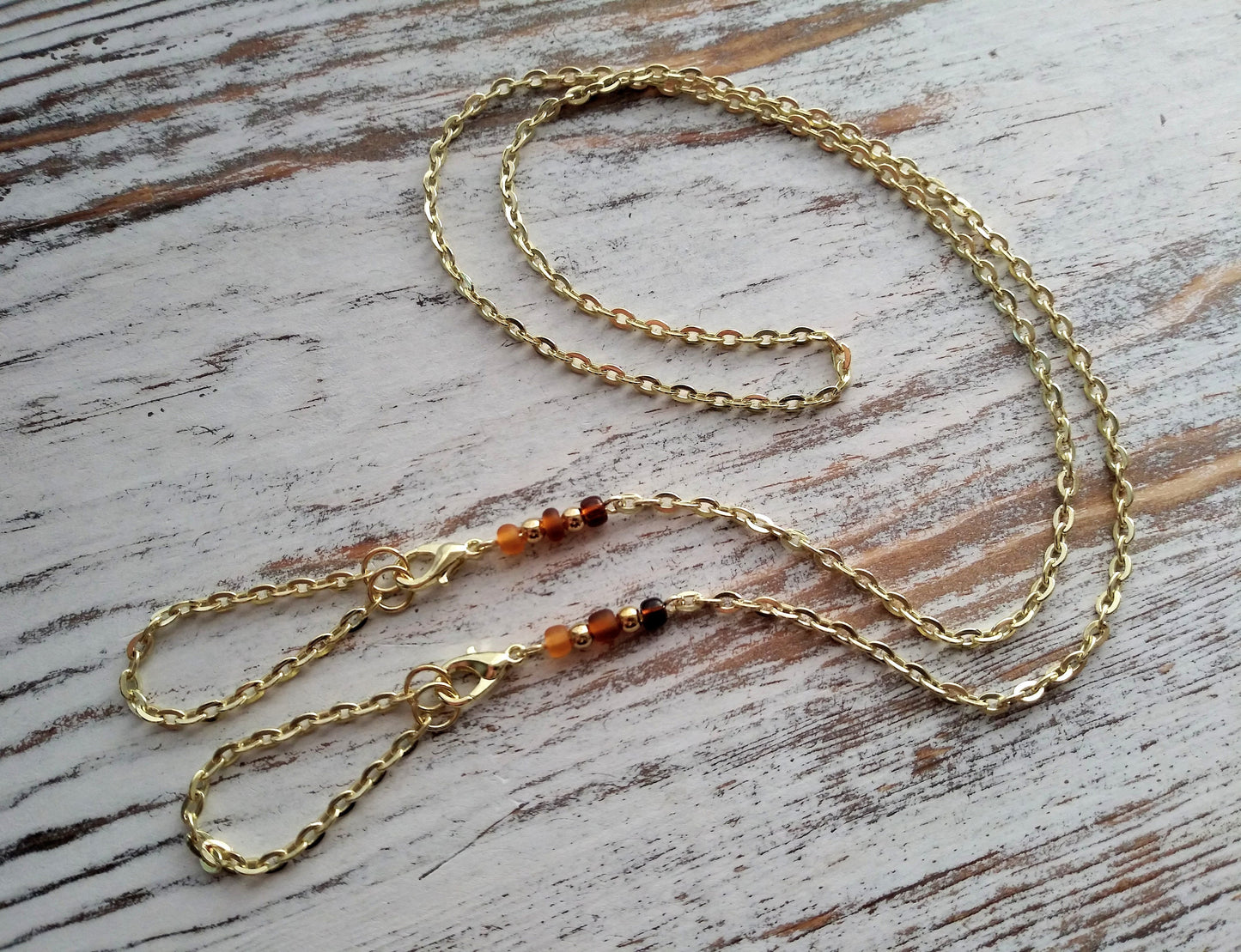 FITS ALL MASKS, Gold Mask Chain, Fall, Autumn, Face Mask Necklace, Holds Mask, Necklace Lanyard, Mask Keeper, Goldtone Chain, Glass Beads