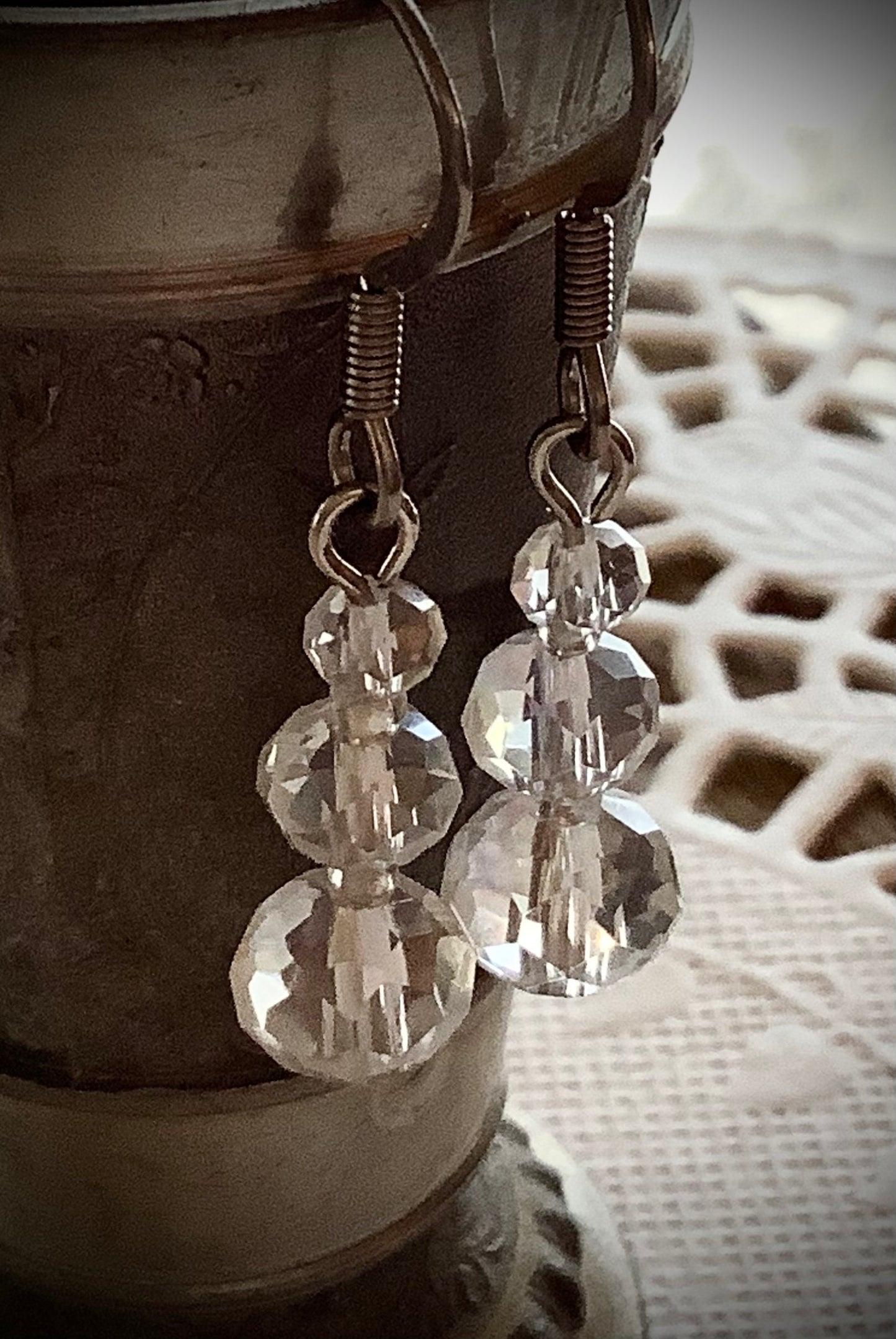 Crystal earrings and bracelet set, Iridescent CLEAR Aurora Borealis Coated Silver Beaded Clear Crystals, Bridal Accessories, Crystal Jewelry