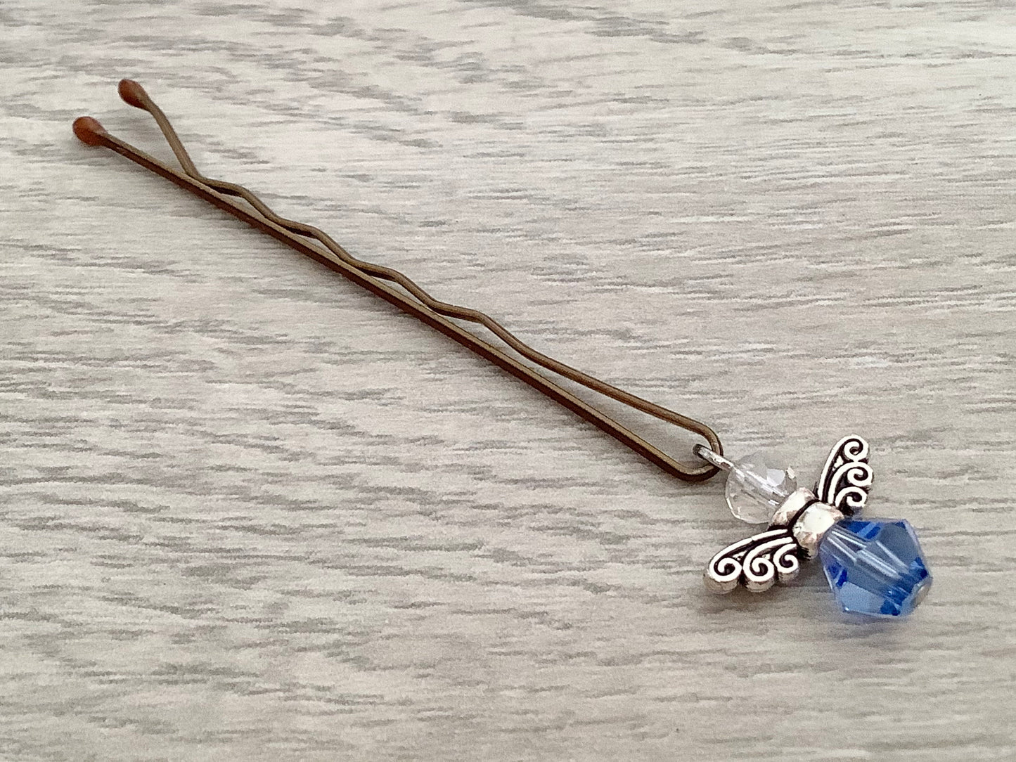 2 pc. ladies blue crystal bobby-pin Angels, Tiny Angel for hair, formal or everyday hair pin, decorative hair accessories, pretty hair pins