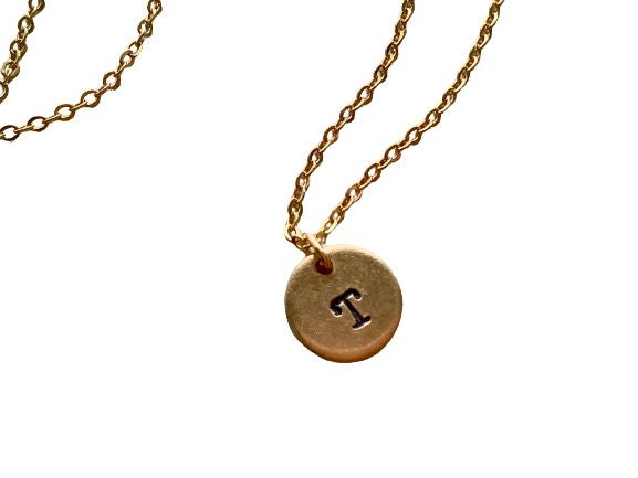 Personalized Initial Necklace, Initial Pendant Necklace, Gift for Mom, Gold Plated Brass, Hand Stamped Charm, Gold Disc for Women, Jewelry