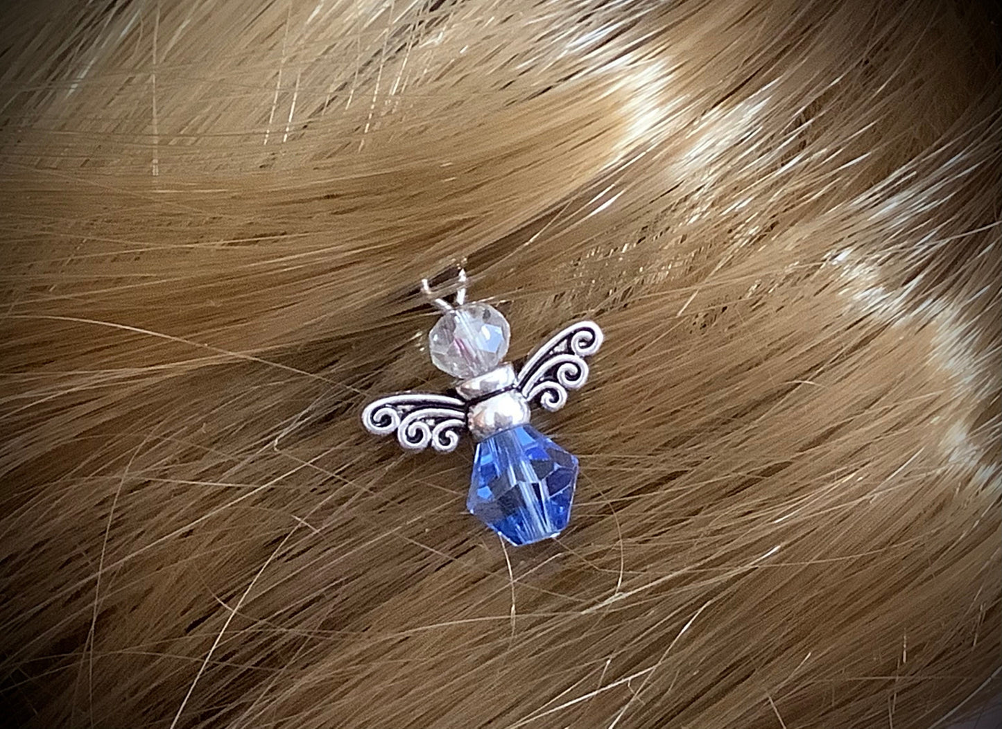 2 pc. ladies blue crystal bobby-pin Angels, Tiny Angel for hair, formal or everyday hair pin, decorative hair accessories, pretty hair pins