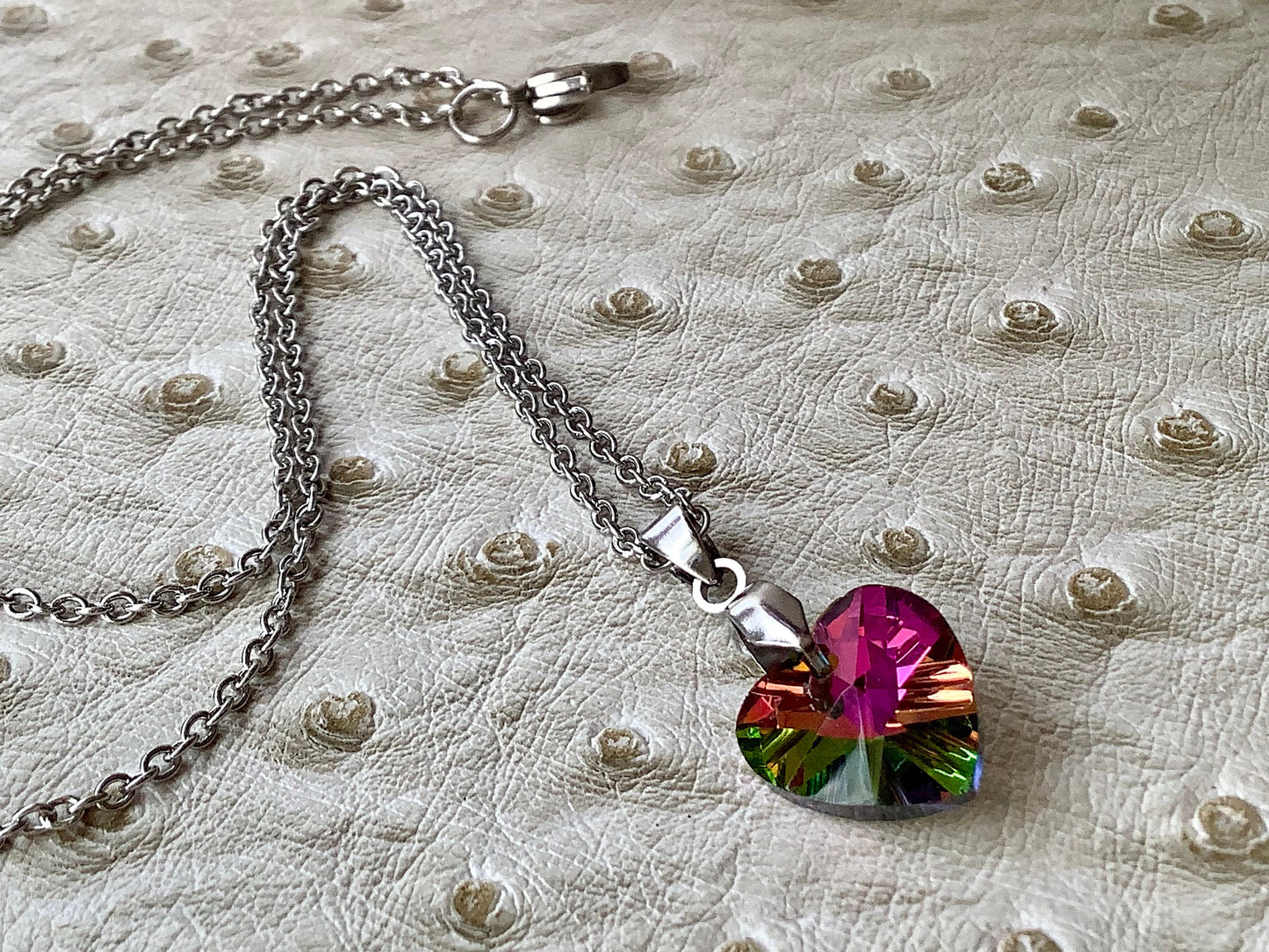 Rainbow crystal heart pendant necklace