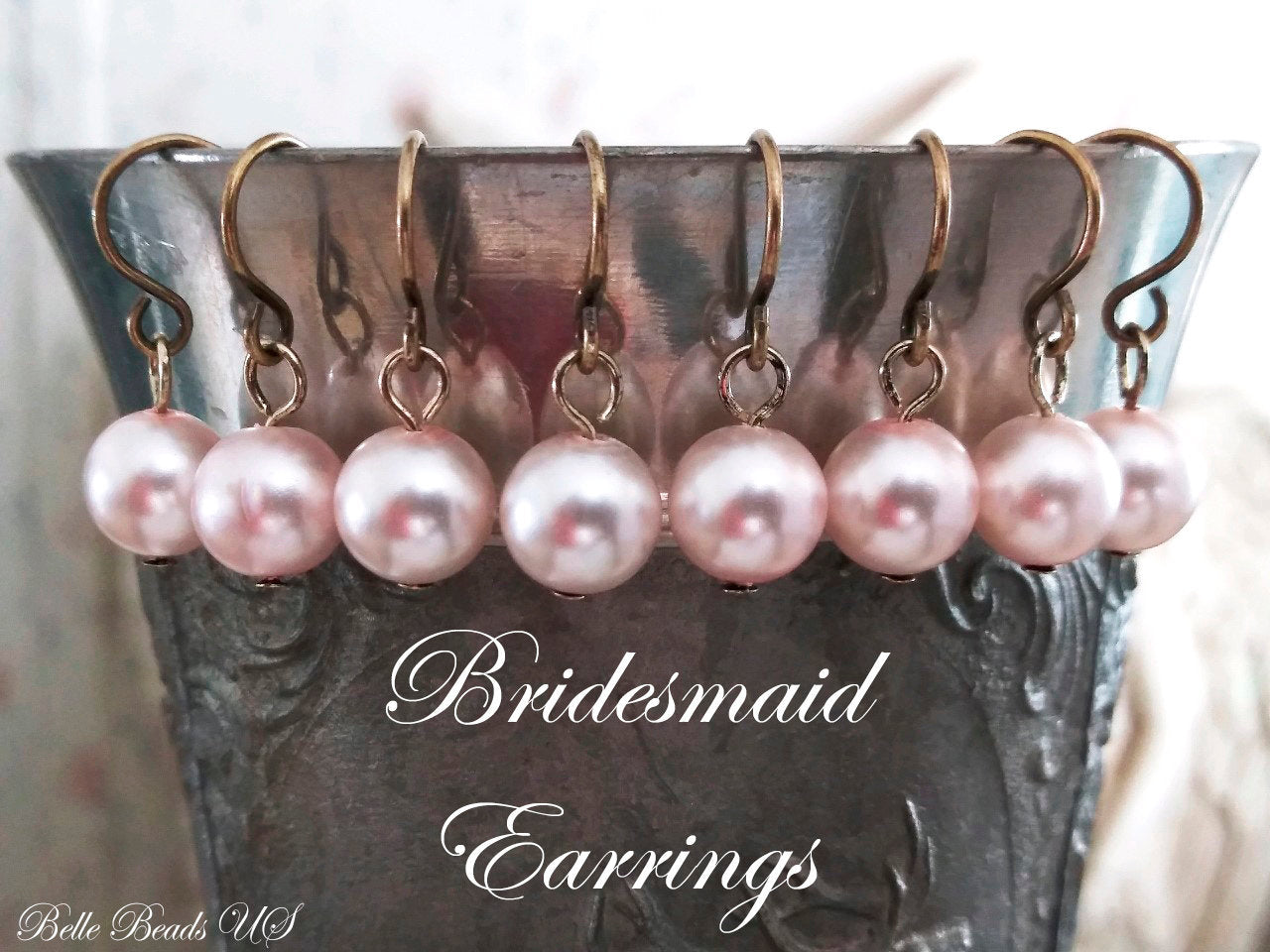 Pink pearl earrings, Powder Pink, Pale Pink or Cream, Bridal Shower, Engagement, Custom Sets, Bridesmaid Earrings, Single Pearl Earring Sets