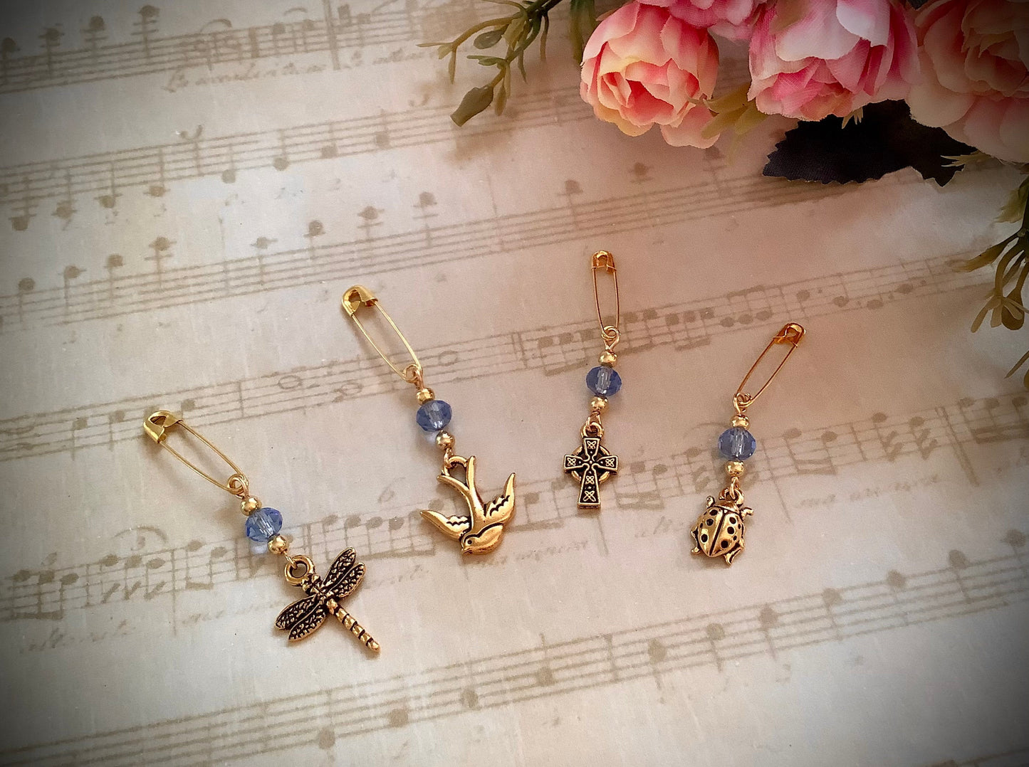 Something blue bouquet pins, blue crystal bridal lapel pins, bride charm, wedding dress charm, garter charm, ladybug, cross, dove, dragonfly