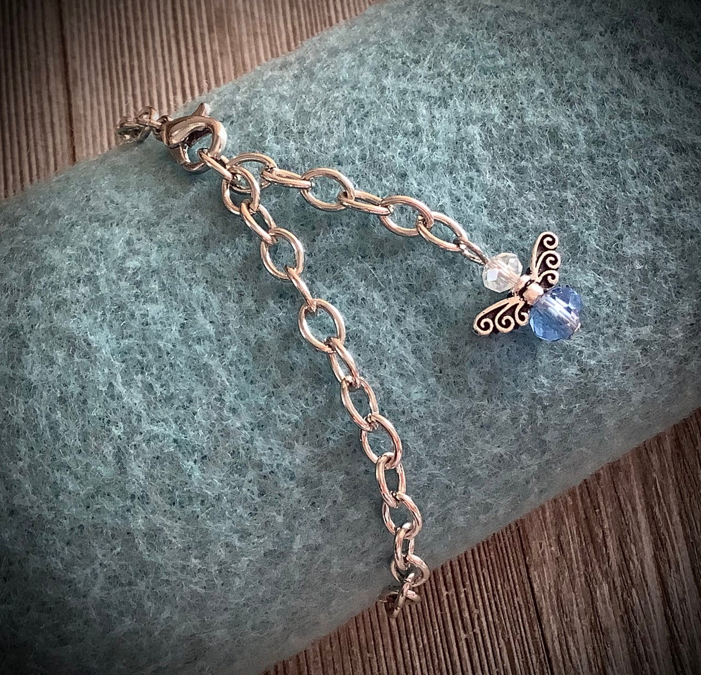 Something Blue Bracelet for the Bride, Blue Angel Wedding Jewelry, Adjustable Bracelet, Wedding Keepsake, Angel for the Bride, Blue Crystal