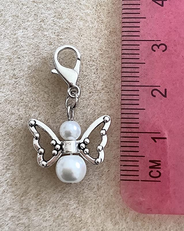 Butterfly Angel Zipper Charms, Zipper Pull, Clip on Charm, Glass Pearl Charm, Gift Charm, Girls Charm