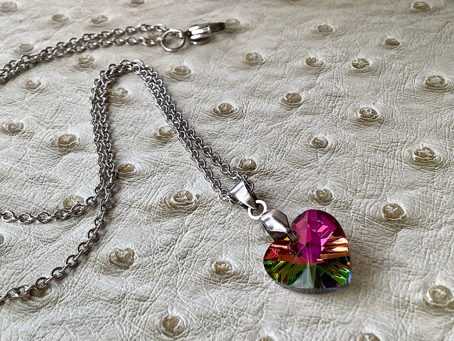 Rainbow crystal heart pendant necklace