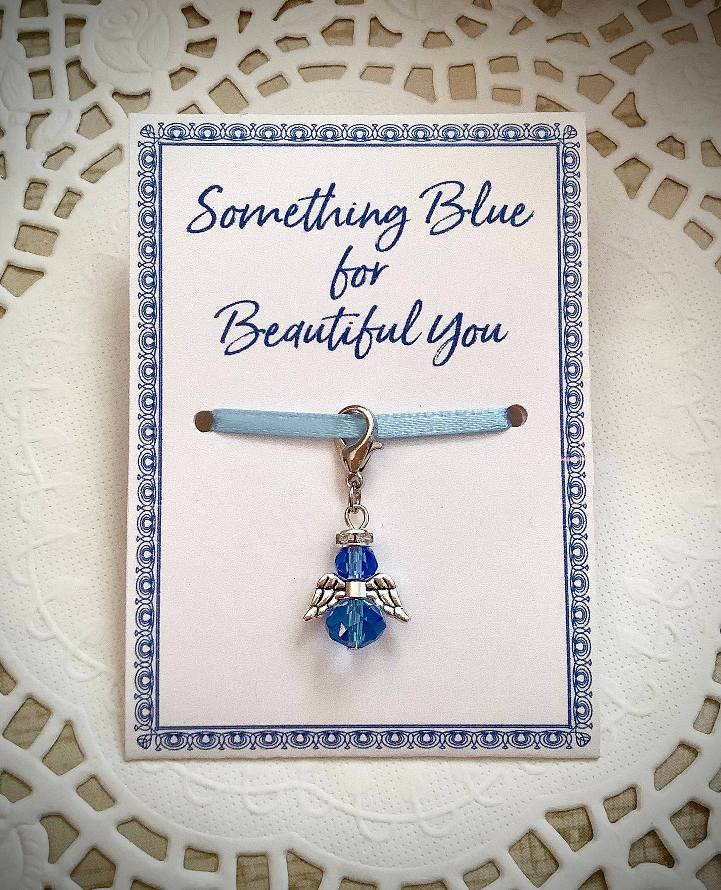 SALE Blue Crystal Angel Bride Gift, Cute Something Blue Wedding Bouquet Angel w/Card Wedding Dress Angel, Guardian Angel Bridal Shower Bride
