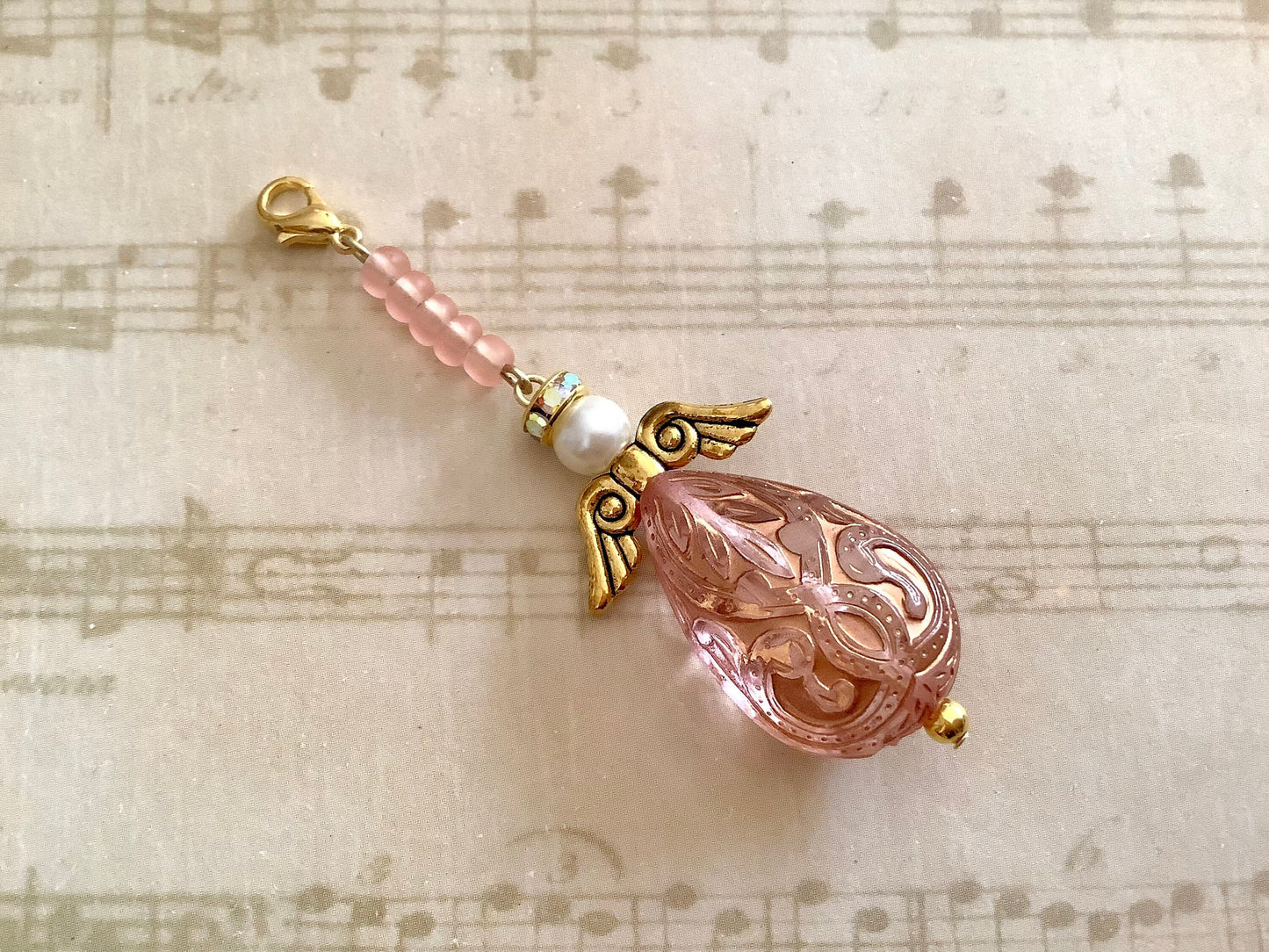 Pink Angel charm, planner charm, Journal Charm, Bible charm, sweet 16 gift for her, stocking charm, peachy pink