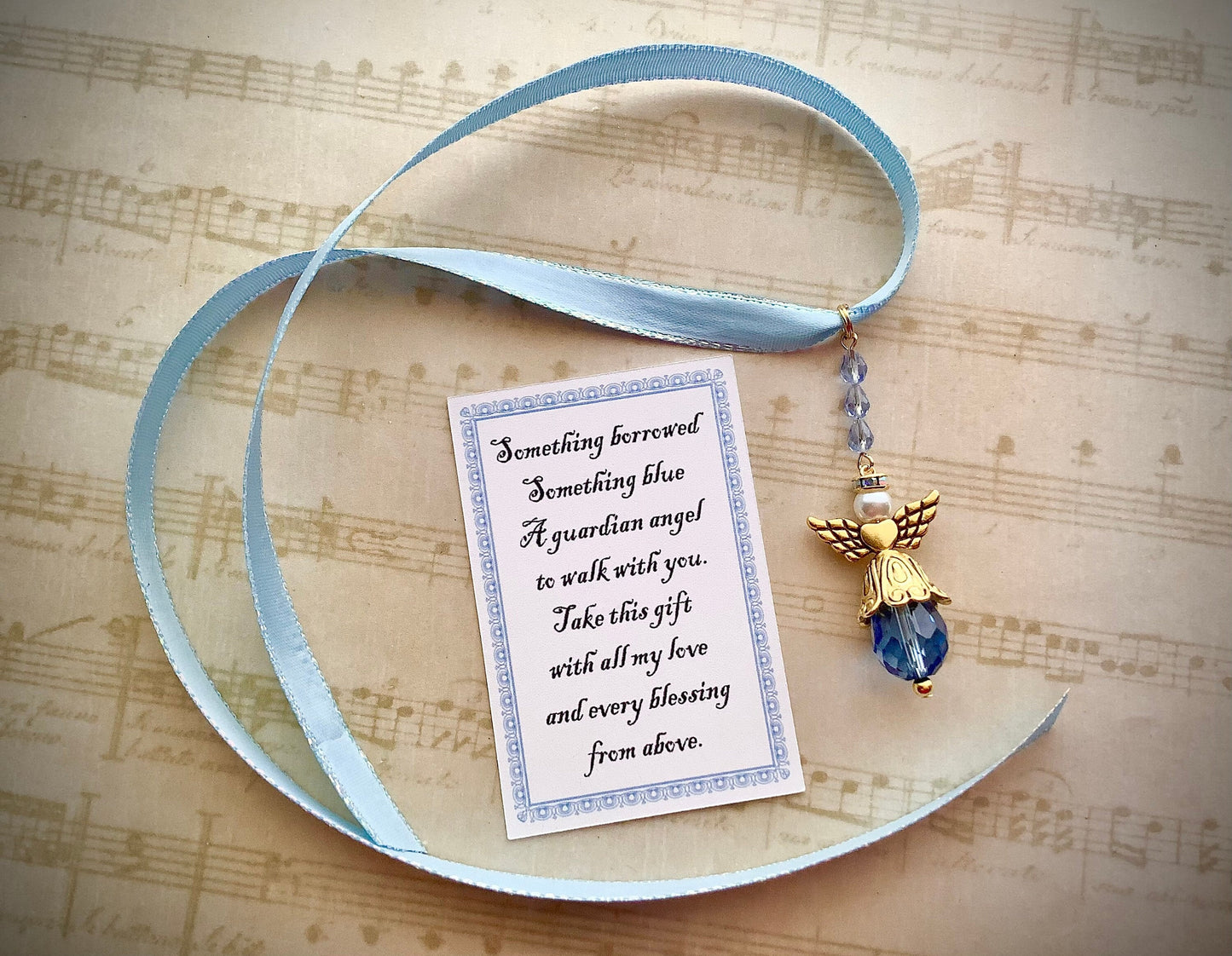 Something Blue for the Bride, Something Blue Flower Bouquet Angel, Wedding Gift Angel, Guardian Angel Bridal Shower, Angel on Ribbon