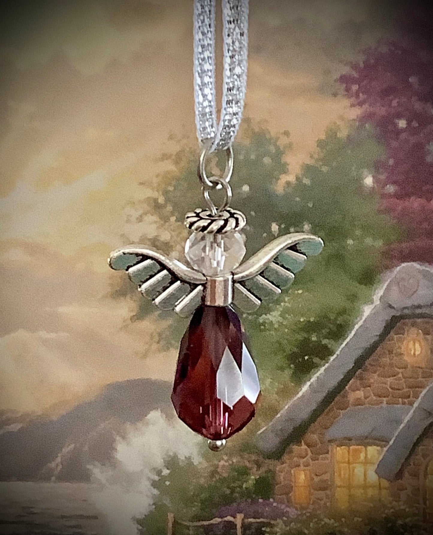 Purple Angel charm on ribbon | Car charm | Bouquet charm | Plum Crystal