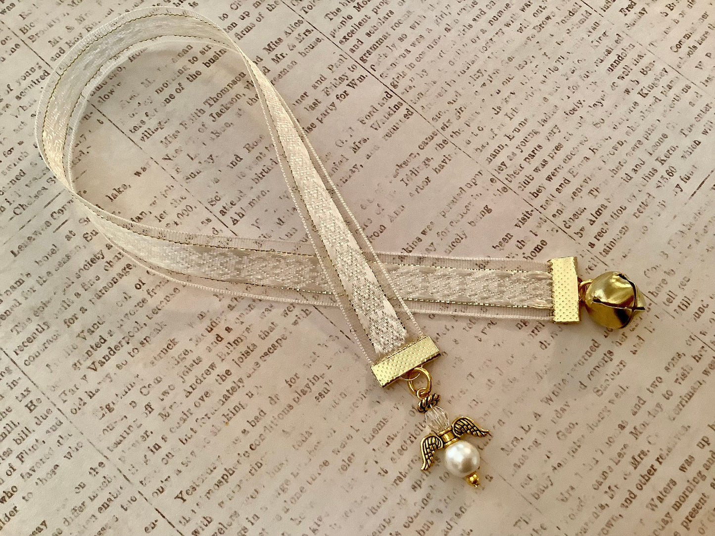Ribbon Bookmark for Bibles - Hymnals - Guest Books - 12” Long - Angel Bookmark with Real Working Bell