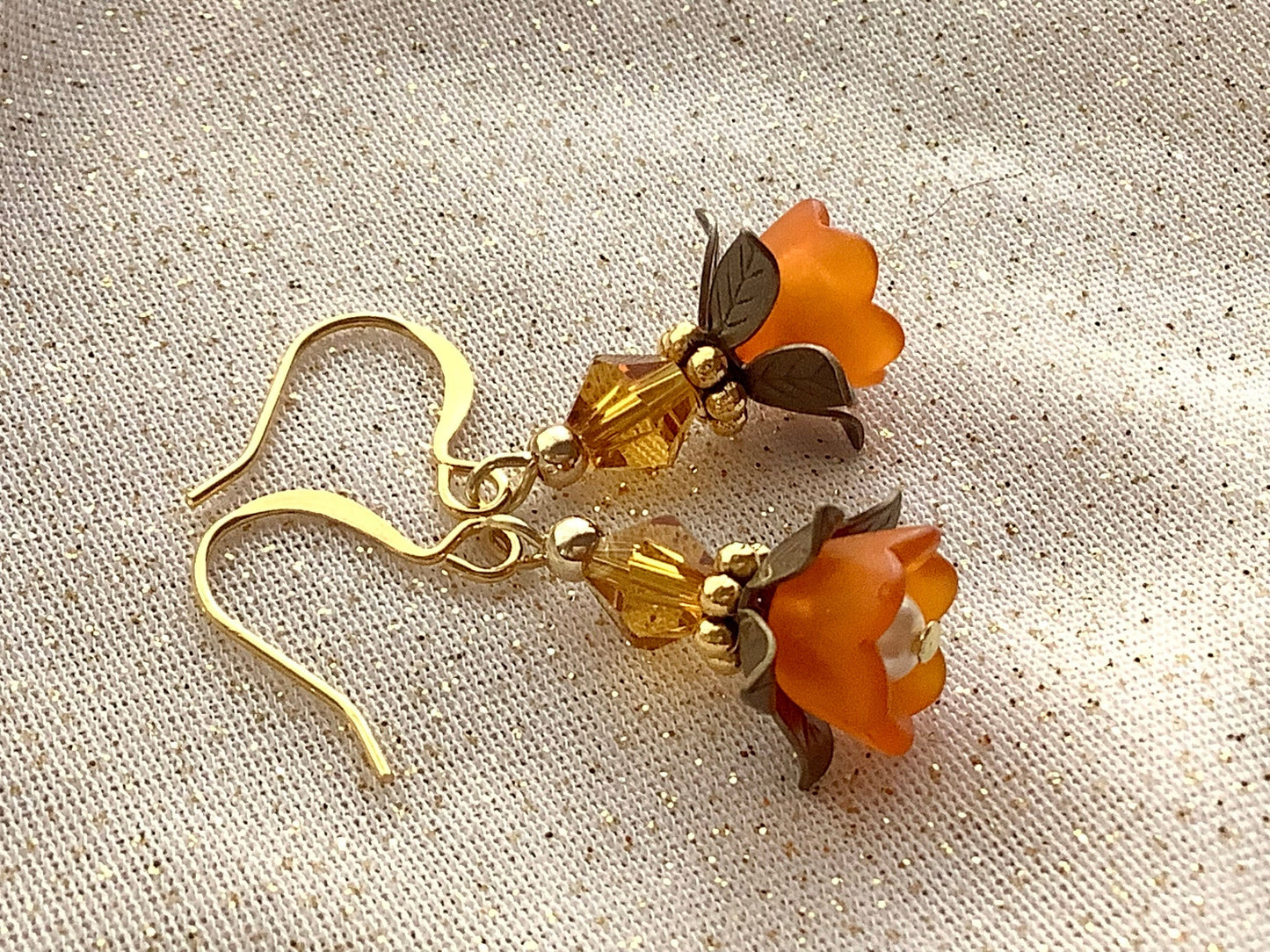 Fall earrings, Orange Flower earrings, lucite earrings, Fairycore, antique style flower earrings, Victorian earrings, Autumn accessories