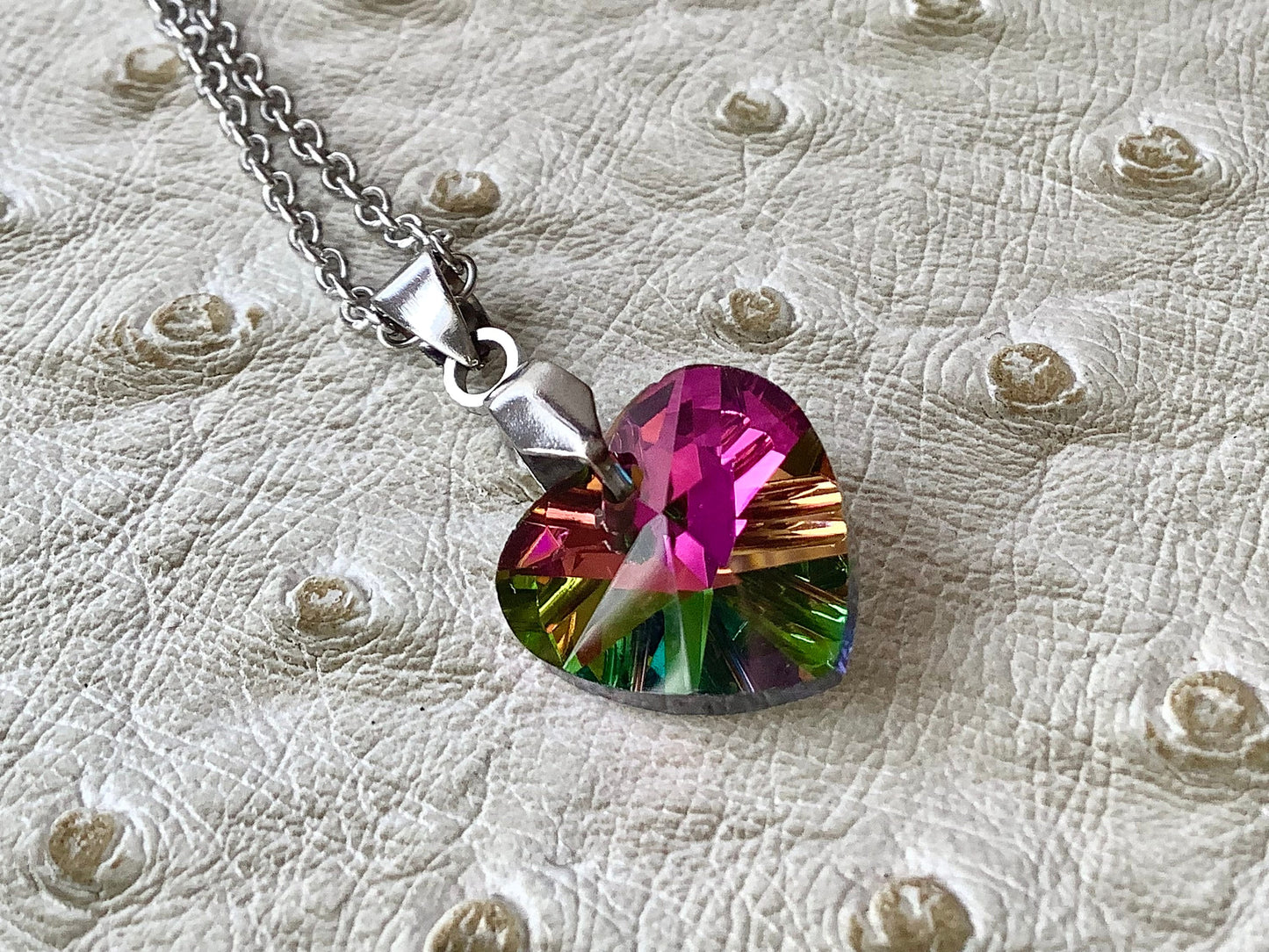 Rainbow crystal heart pendant necklace