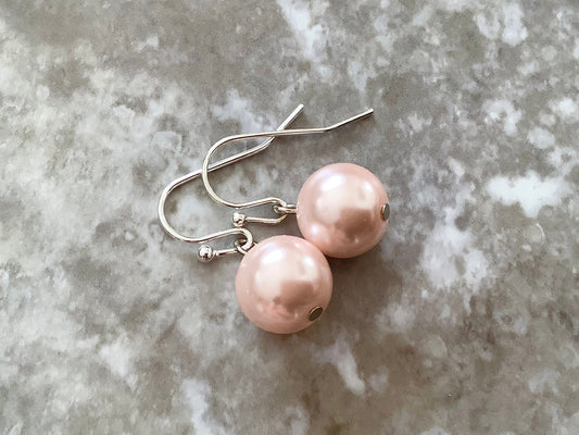 Pink pearl earrings, Powder Pink, Pale Pink or Cream, Bridal Shower, Engagement, Custom Sets, Bridesmaid Earrings, Single Pearl Earring Sets