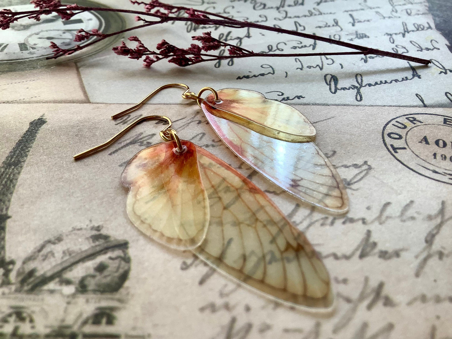 Realistic Fairy wing earrings, Transparent Costume, Fall, Winter earrings, Cosplay Fantasy, semi transparent realistic looking wing earrings