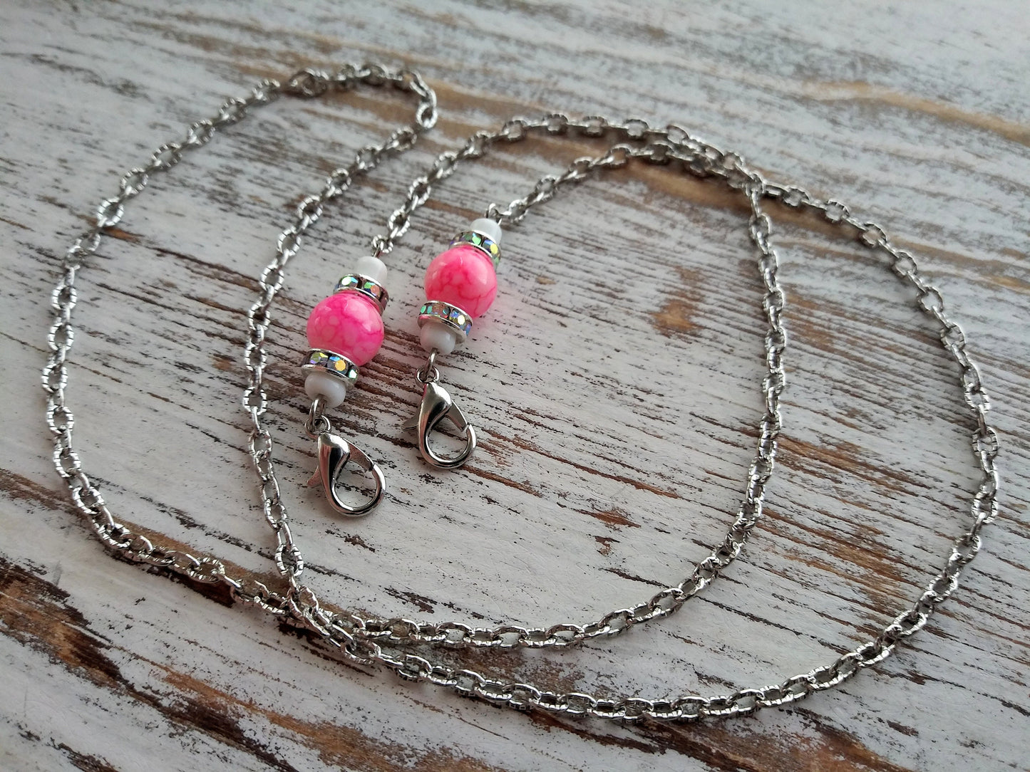 Pink Dream Mask Chain, Mask Holder, Face Mask Chain Necklace, Chain to Hold Mask, Pink, Mask Keeper, Bling, Bright AB Rhinestone Glass Beads