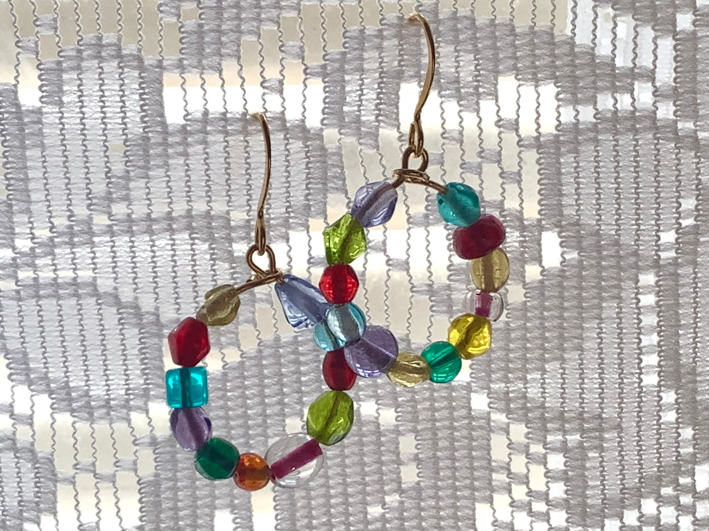 Colorful Beaded hoops, Medium hoop earrings, gold hoops, statement earrings, glass bead hoops, colorful earrings, gift for friend