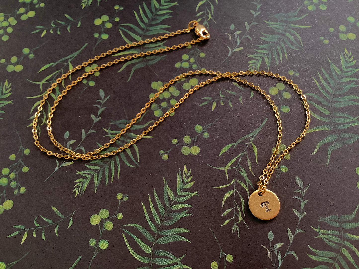 Personalized Initial Necklace, Initial Pendant Necklace, Gift for Mom, Gold Plated Brass, Hand Stamped Charm, Gold Disc for Women, Jewelry