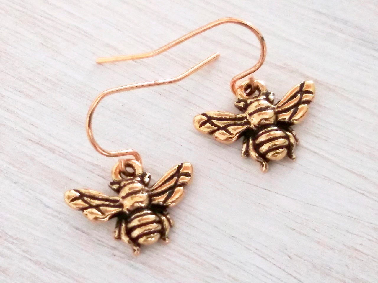 Honey Bee Earrings 22kt Gold Plated Charms with Gold Plated Steel Earwires Symbol of Loyalty and Courage Earrings Unique Insect Earrings