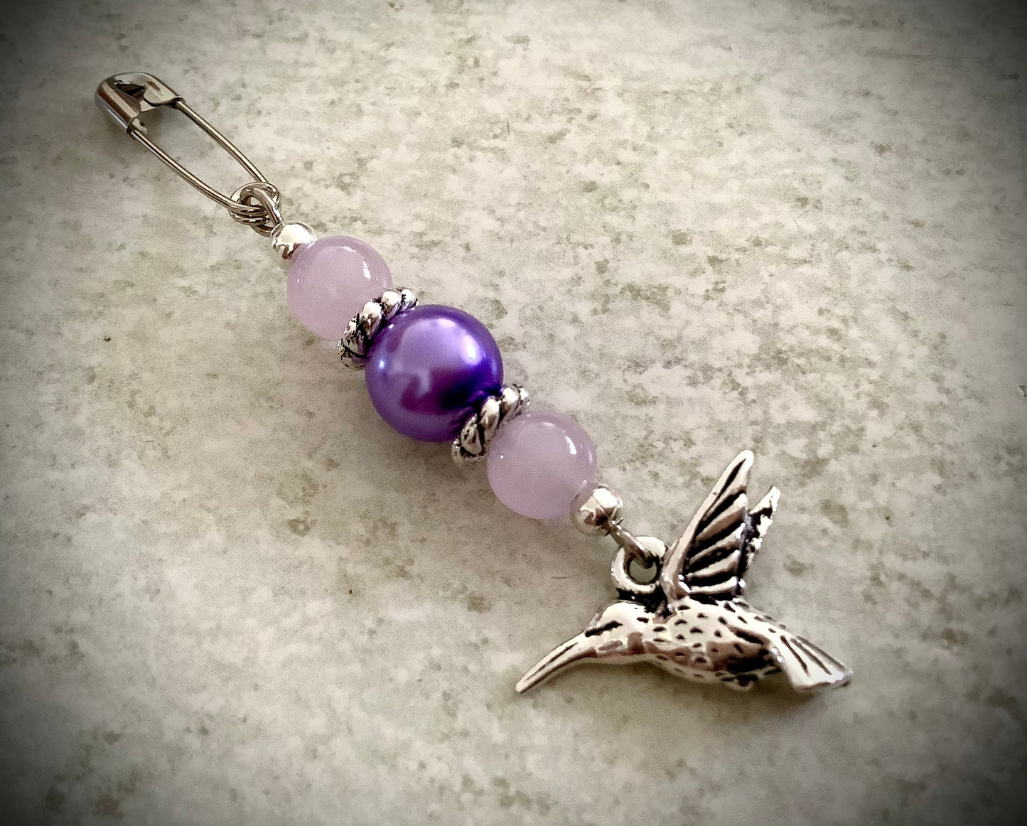 Hummingbird Bouquet Charm Pin, Blue, Violet, Lavender, Wedding, Something Blue Charm for Bride, Wedding Dress Charm, Garter Charm Bride Gift