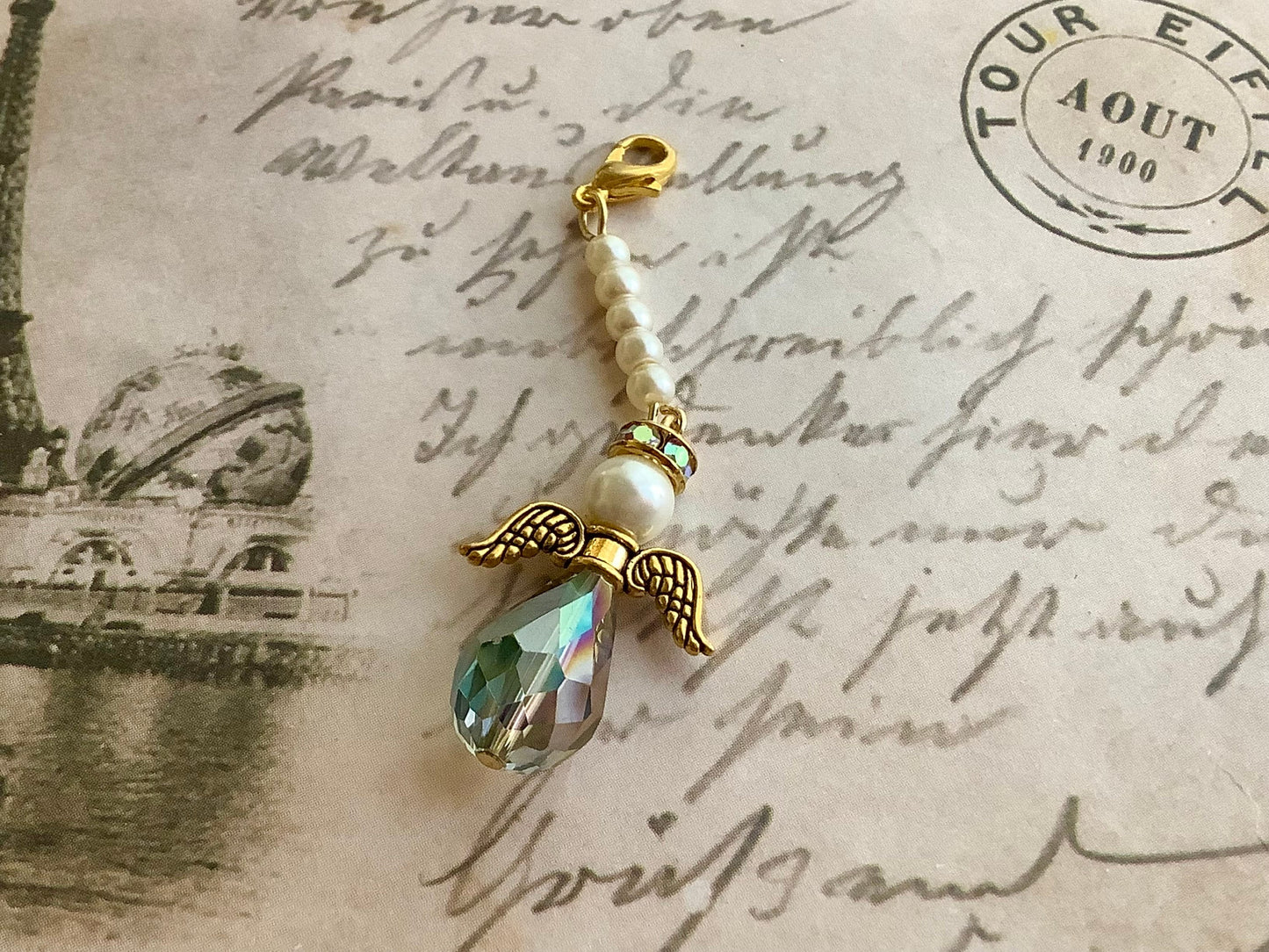 Crystal Angel charm for wedding bouquet, dainty gift for the bride