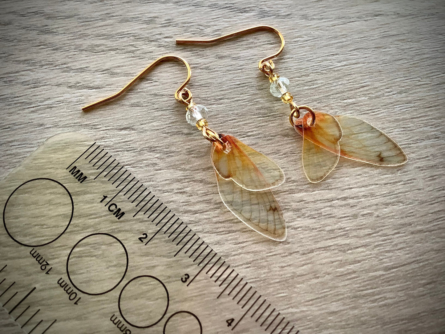 SMALL Dainty Faux fairy wing earrings, Fantasy Earrings, Tiny Costume wing earrings, Fall jewelry, semi transparent realistic wing earrings