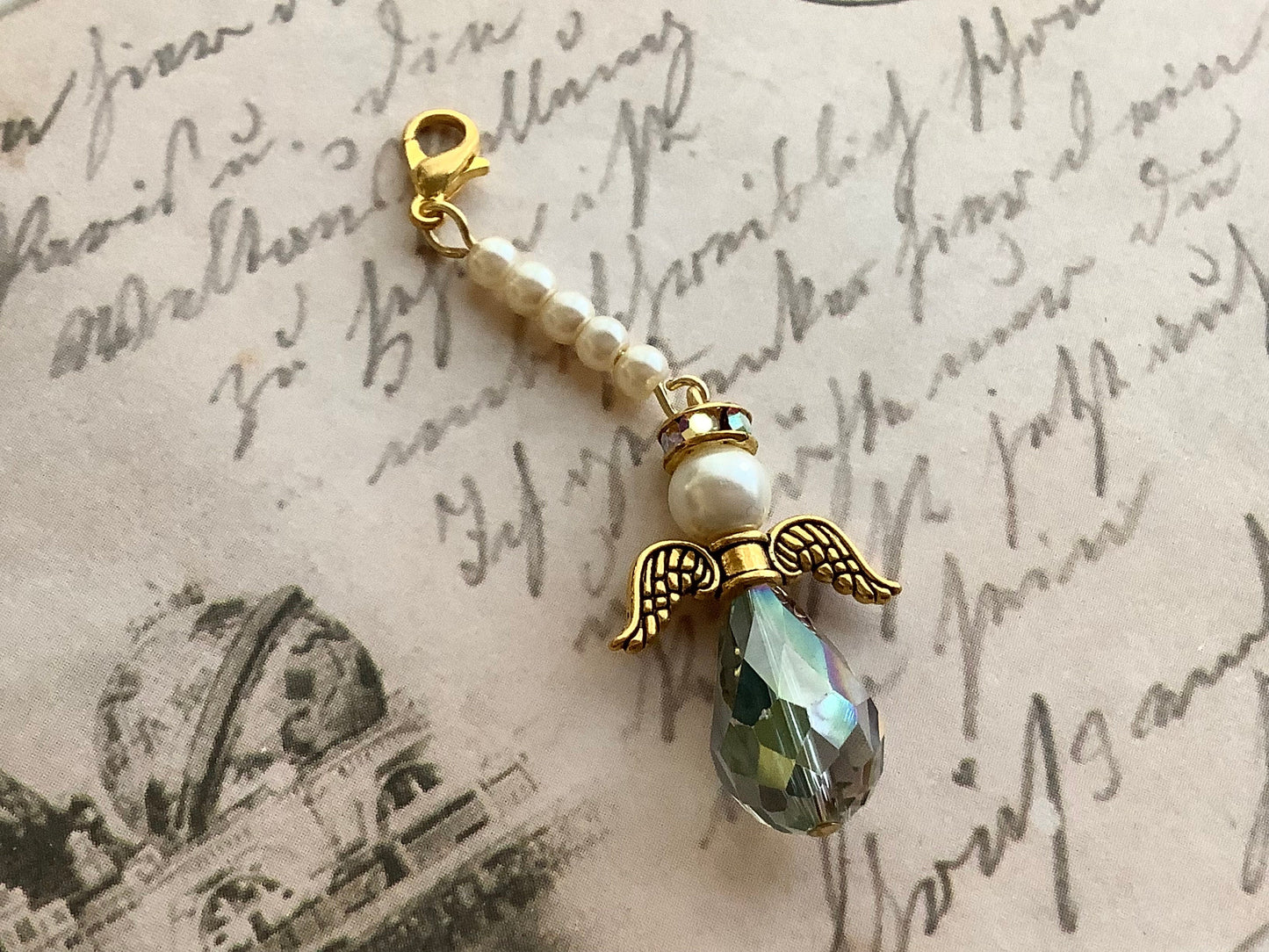 Crystal Angel charm for wedding bouquet, dainty gift for the bride