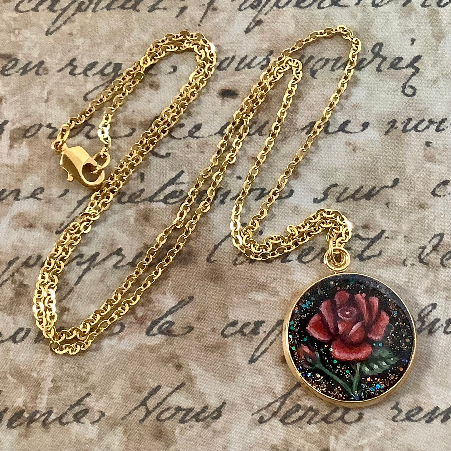 Hand painted Italian Rose pendant necklace, symbol of love gift for her