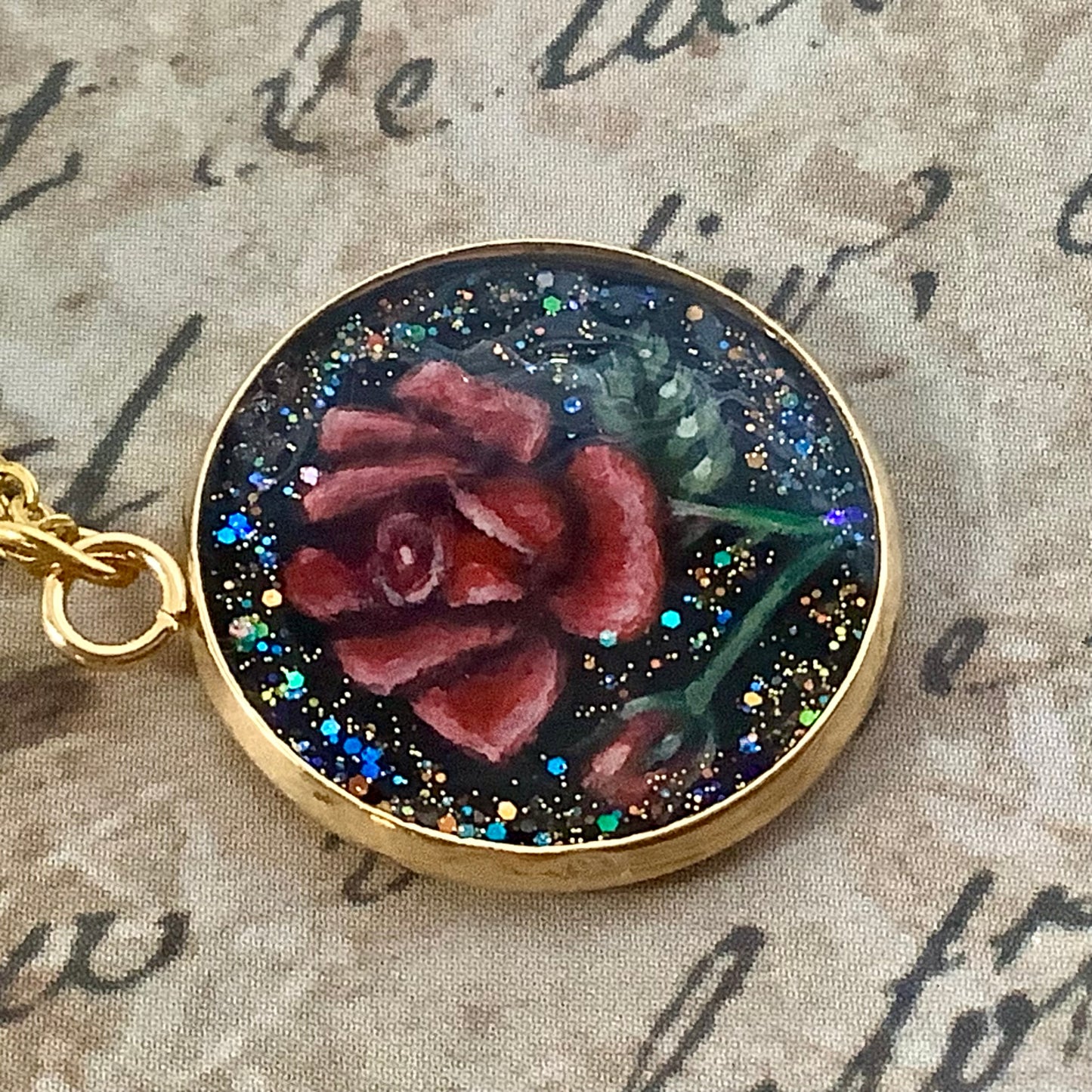 Hand painted Italian Rose pendant necklace, symbol of love gift for her