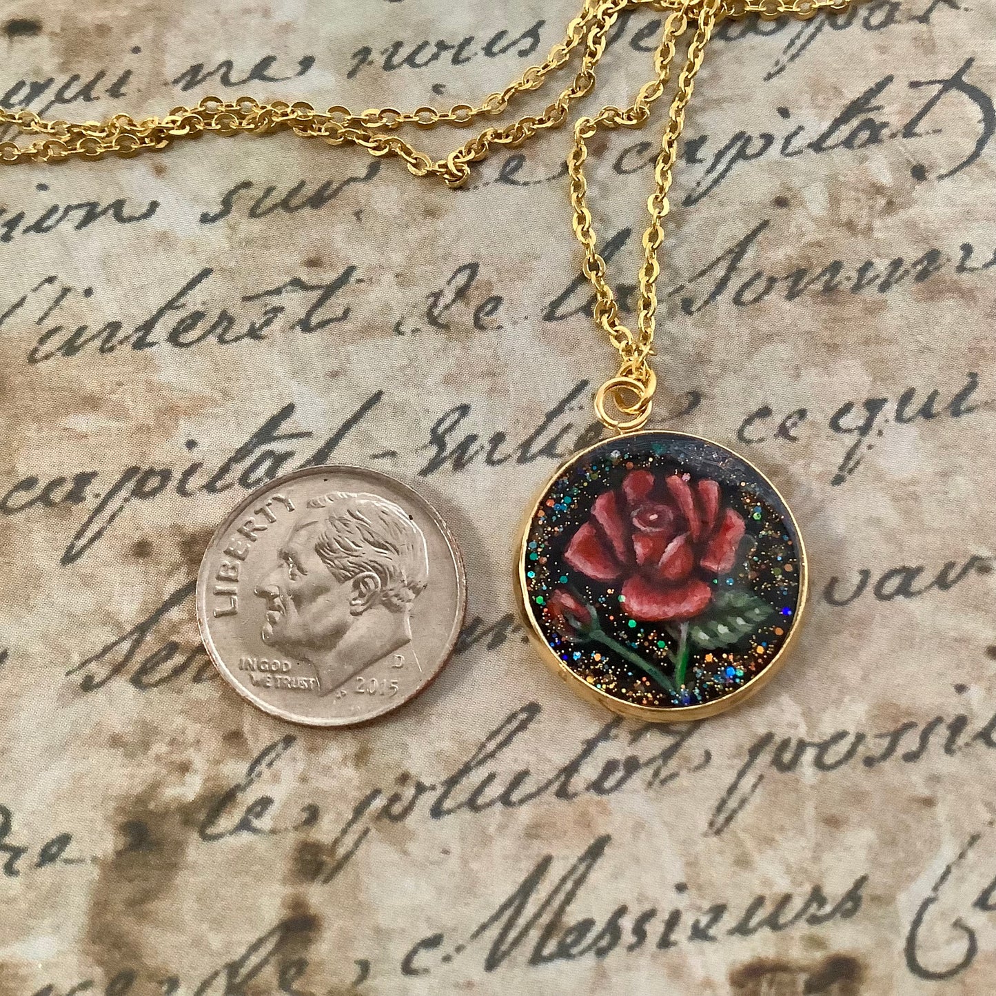 Hand painted Italian Rose pendant necklace, symbol of love gift for her
