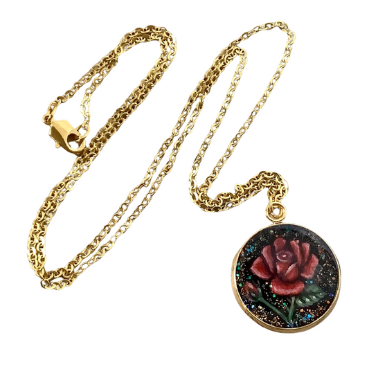 Hand painted Italian Rose pendant necklace, symbol of love by Belle Beads.