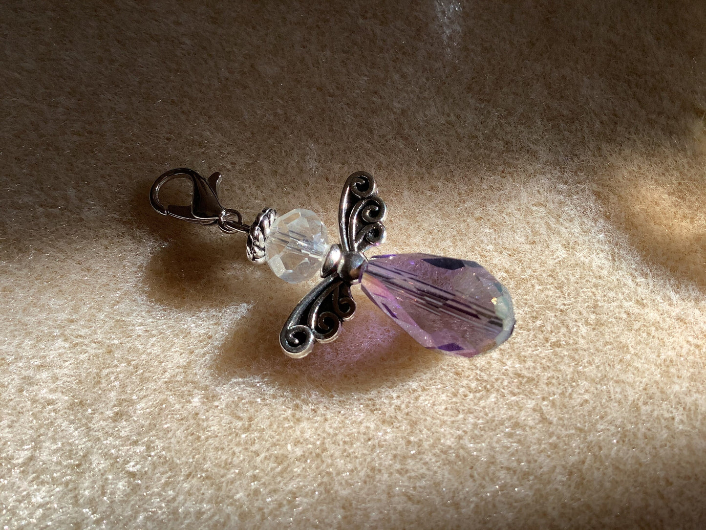 Keychain Angel Charm, Angel for purse, Zipper Angel, Stitch Keeper, Clear, Opal, Purple Crystal, October Birthstone Angel Gift Stitch Keeper