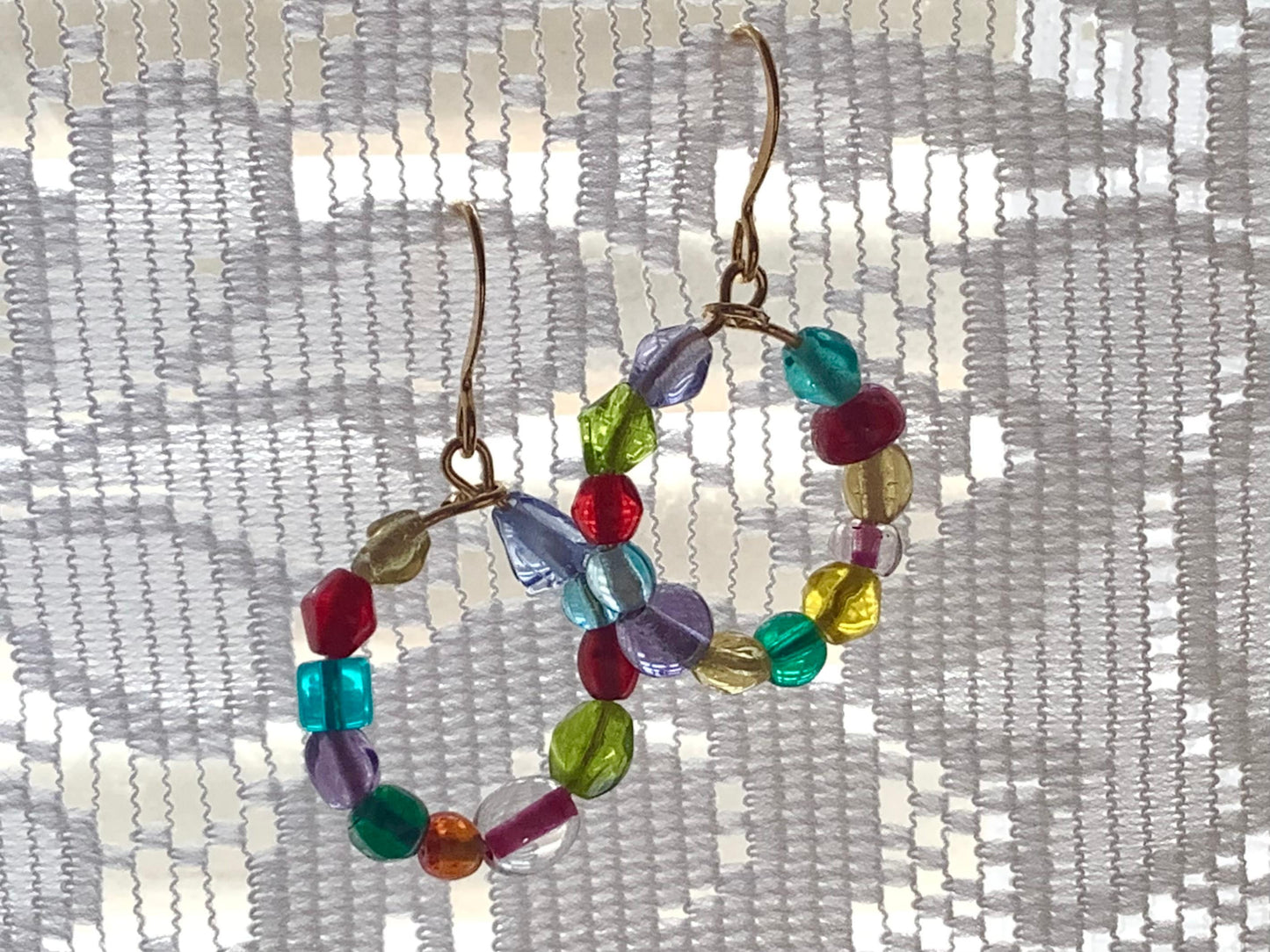 Colorful Beaded hoops, Medium hoop earrings, gold hoops, statement earrings, glass bead hoops, colorful earrings, gift for friend