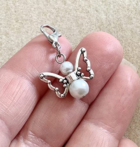 Butterfly Angel Zipper Charms, Zipper Pull, Clip on Charm, Glass Pearl Charm, Gift Charm, Girls Charm