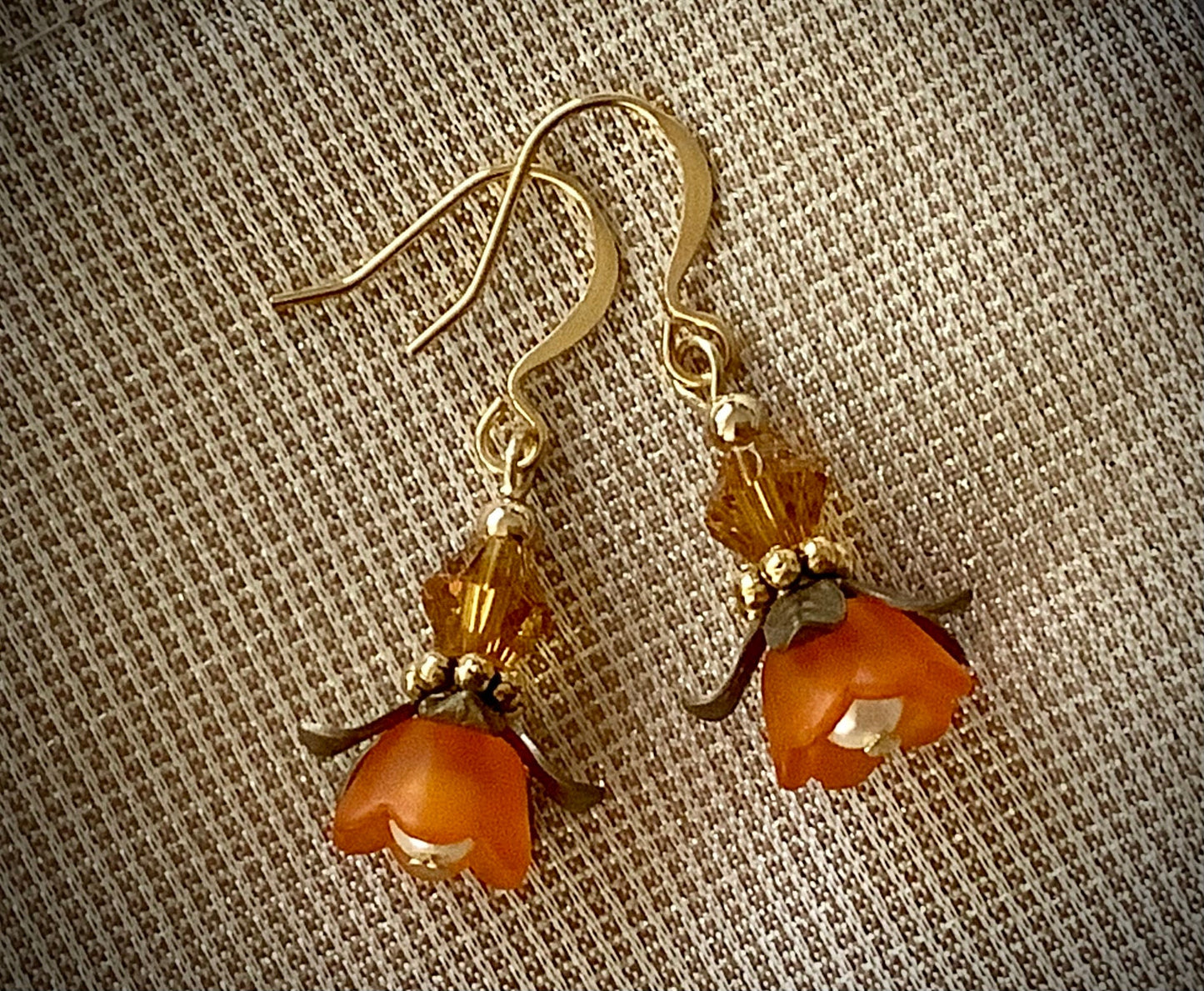 Fall earrings, Orange Flower earrings, lucite earrings, Fairycore, antique style flower earrings, Victorian earrings, Autumn accessories