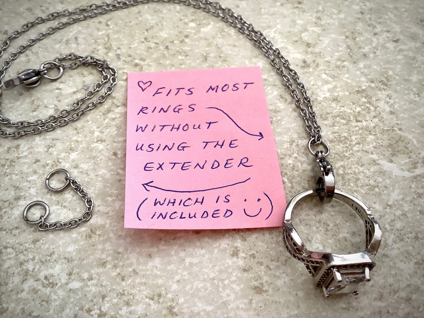 Ring holder necklace, stainless steel necklace to hold ring, ring pendant, ring saver necklace, wedding ring necklace, ring bearer necklace