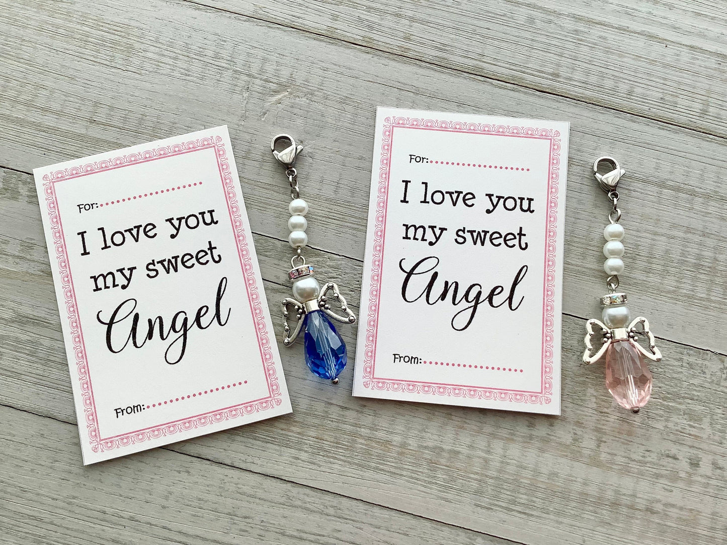 Pink I Love You Angel Charm, Angel Charm, Crystal with glass pearls, Memory Charm, Bible Case, Crystal Angel, Wedding Day Gift For Her