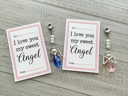 Pink I Love You Angel Charm, Angel Charm, Crystal with glass pearls, Memory Charm, Bible Case, Crystal Angel, Wedding Day Gift For Her