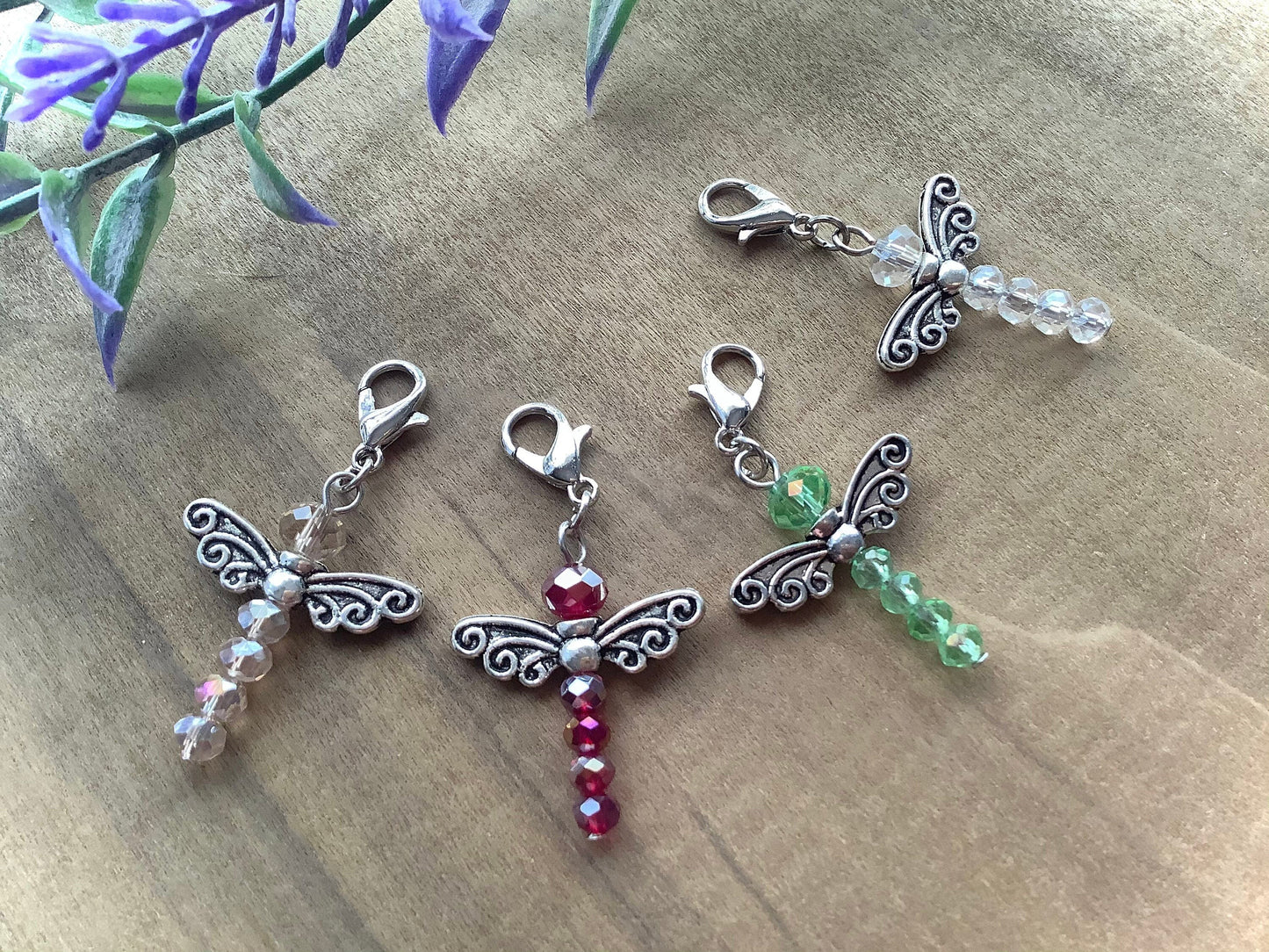 DRAGONFLY TOTEM Amulet Charm Talisman Insect Magic Spirit Animal Symbol Luck Joy with Saying Card Beaded Glass Dragonfly, Tiny Lobster Clasp