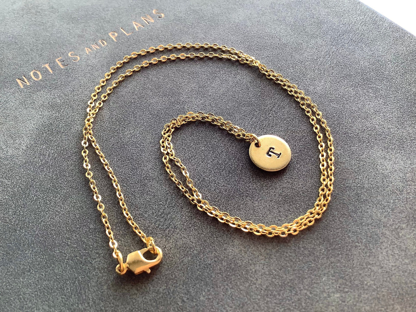 Personalized Initial Necklace, Initial Pendant Necklace, Gift for Mom, Gold Plated Brass, Hand Stamped Charm, Gold Disc for Women, Jewelry