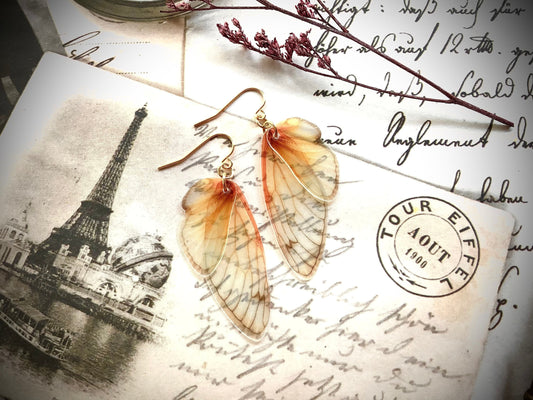 Realistic Fairy wing earrings, Transparent Costume, Fall, Winter earrings, Cosplay Fantasy, semi transparent realistic looking wing earrings