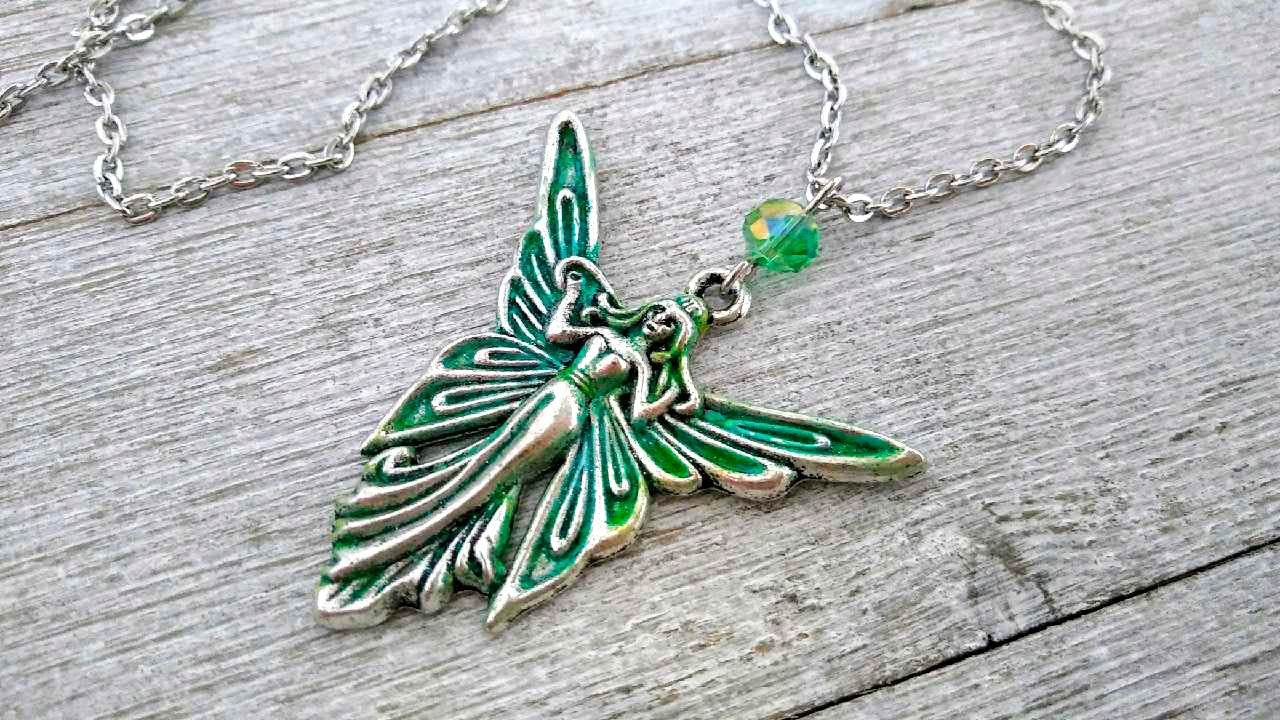 Moon Goddess Necklace-Moon Goddess Amulet-Luna Moth Necklace-Moon Goddess Pendant-Butterfly Fairy Pendant-Patina Pendant-Fairy Necklace OOAK