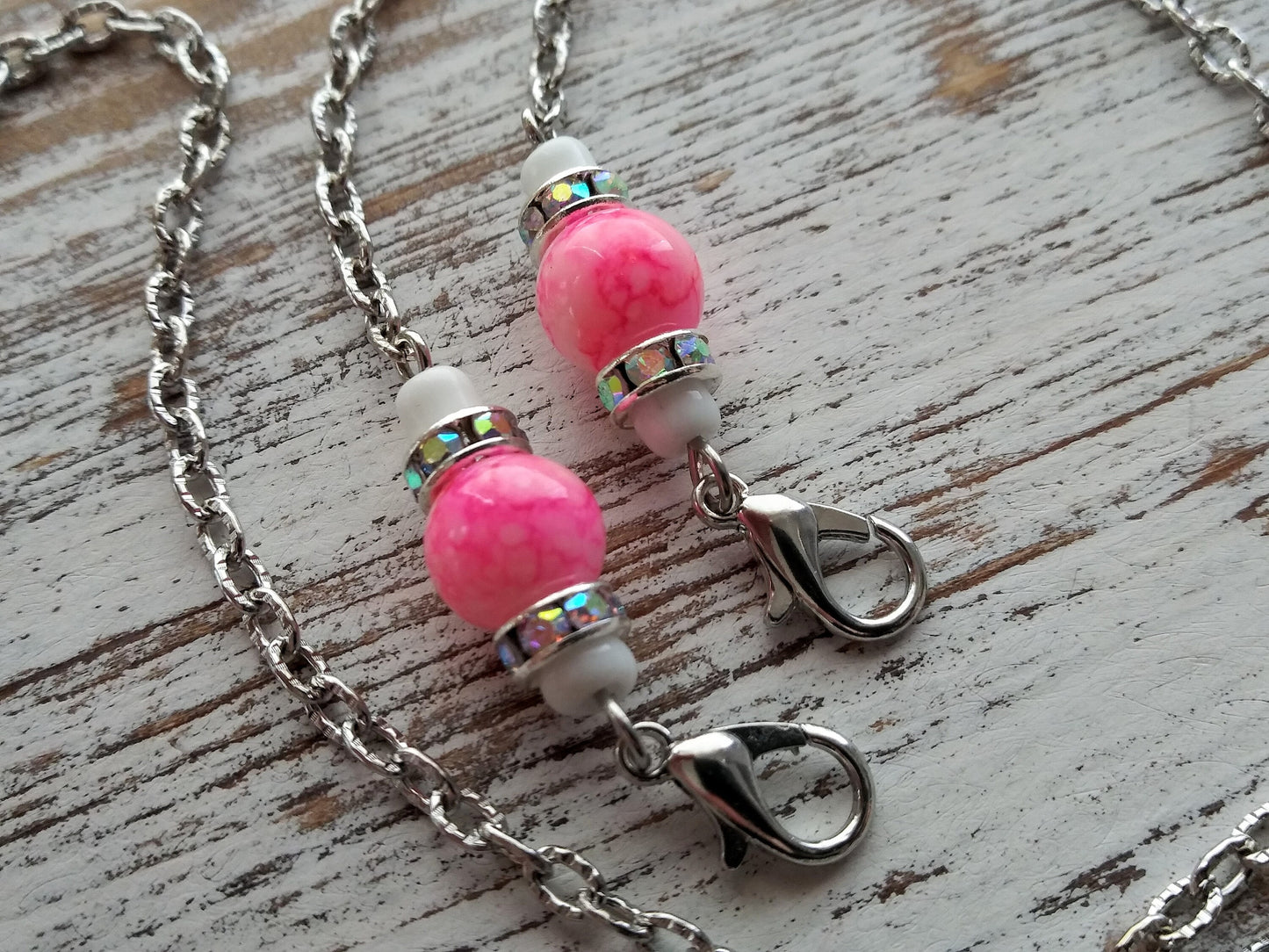 Pink Dream Mask Chain, Mask Holder, Face Mask Chain Necklace, Chain to Hold Mask, Pink, Mask Keeper, Bling, Bright AB Rhinestone Glass Beads