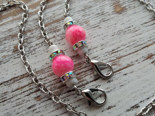 Pink Dream Mask Chain, Mask Holder, Face Mask Chain Necklace, Chain to Hold Mask, Pink, Mask Keeper, Bling, Bright AB Rhinestone Glass Beads