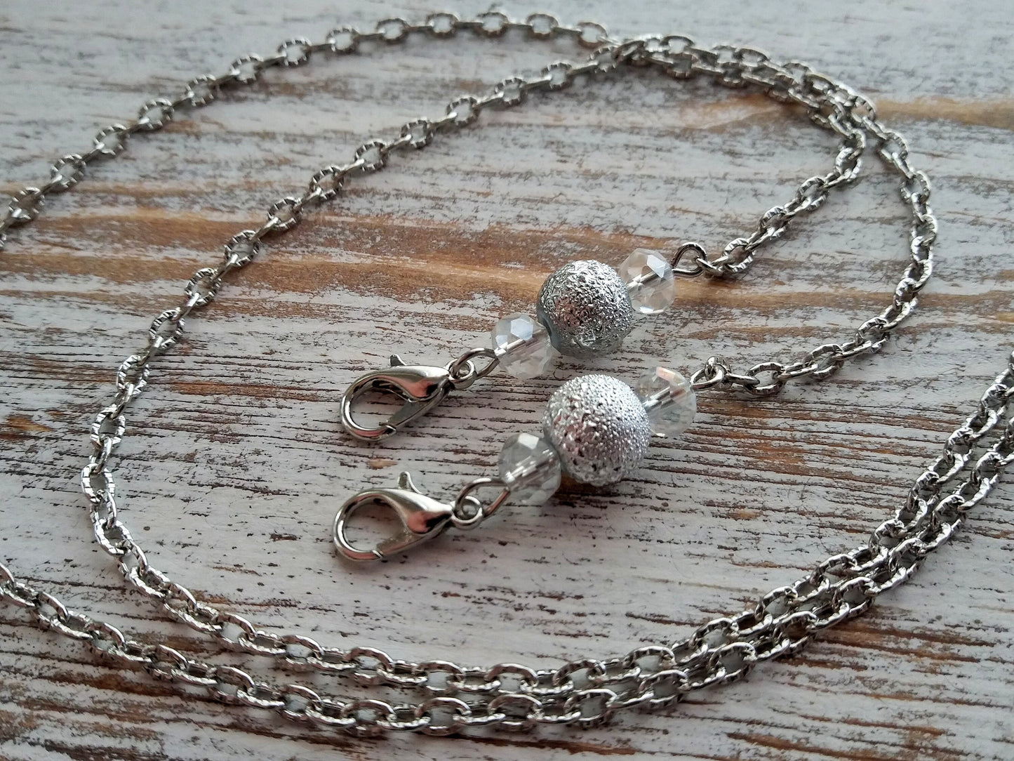 FITS ALL MASKS, Elegant Mask Chain, Mask Holder, Face Mask Chain Necklace, Cute Mask Holder, Mask Keeper, Bling, Silver Crystal Glass Beads