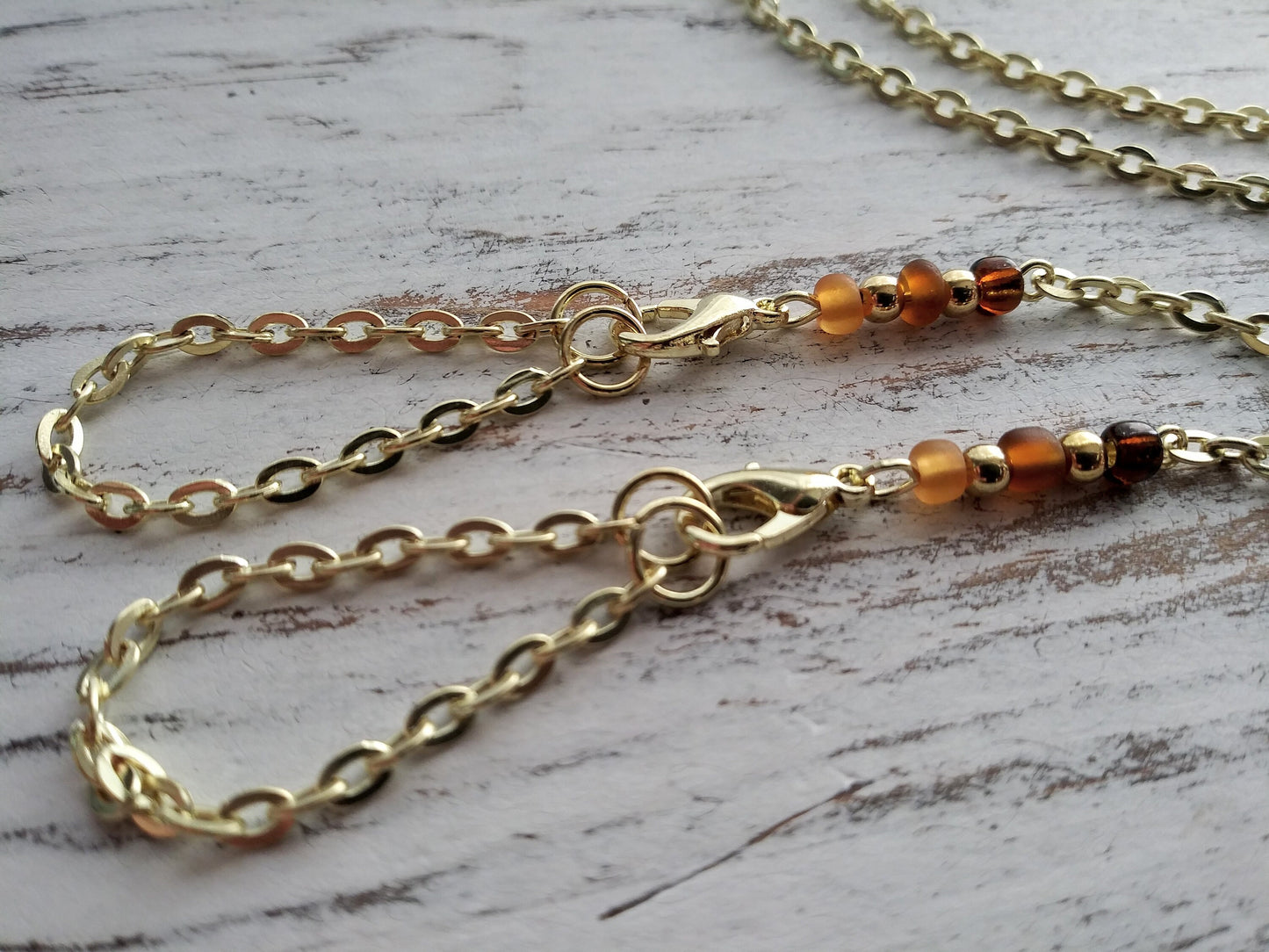 FITS ALL MASKS, Gold Mask Chain, Fall, Autumn, Face Mask Necklace, Holds Mask, Necklace Lanyard, Mask Keeper, Goldtone Chain, Glass Beads