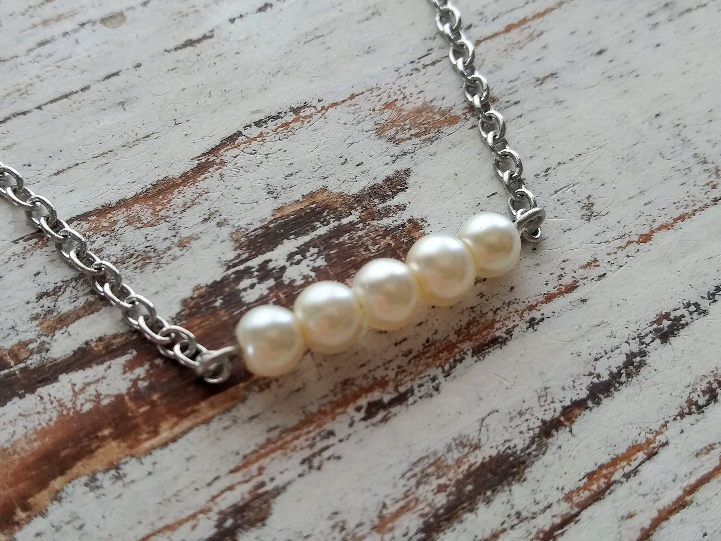 Set / Pearl Bar Necklace / Earrings / Ivory Pearl Earrings / Cream / Off White Pearl Earrings / Glass Pearls / Stainless Steel Hooks