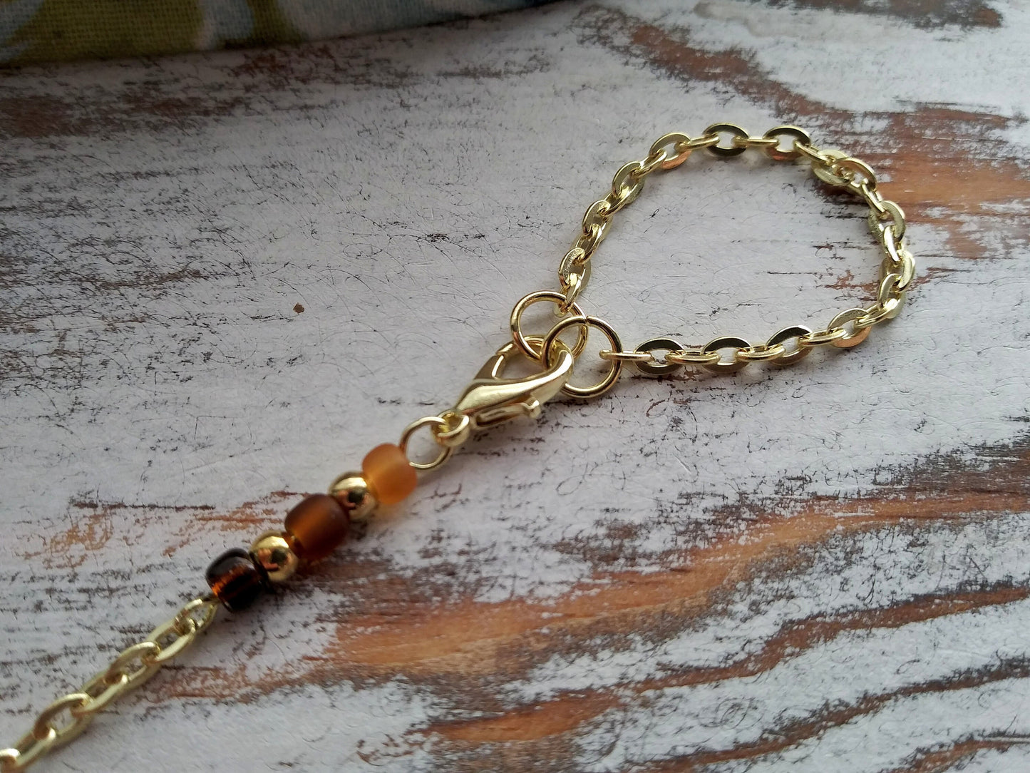 FITS ALL MASKS, Gold Mask Chain, Fall, Autumn, Face Mask Necklace, Holds Mask, Necklace Lanyard, Mask Keeper, Goldtone Chain, Glass Beads